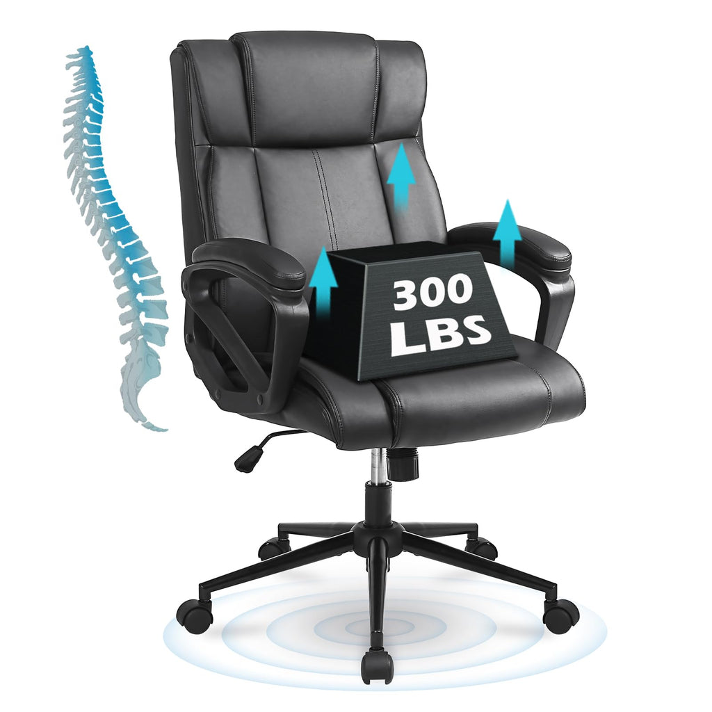 Ermnois Executive Office Chair, Ergonomic Home Office Desk Chair with Wheels, Thicken Armrest and Lumbar Support, Upholstered Leather Mid-back