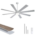 72 Inch Ceiling Fans with Lights, Silver Flush Mount Ceiling Fan with Light Remote Control, Farmhouse Low Profile Large with 6 Speed Reversible for Bedroom Living Room, 3CCT, Dimmable, Indoor