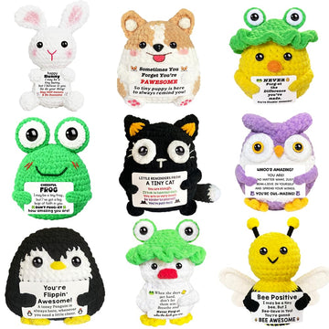 9pcs Positive Crochet Animals with Uplift Support Messages Funny Desk Gifts