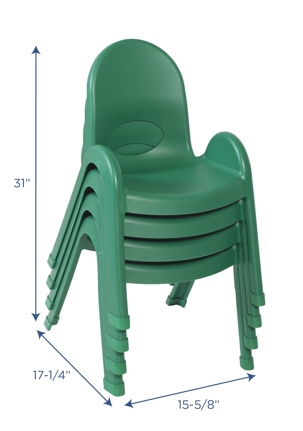 Angeles Value Stack 11" Child Chair, Shamrock Green, 4 Pack, Stackable Ergonomic Seating Solution for Classrooms and Homeschools