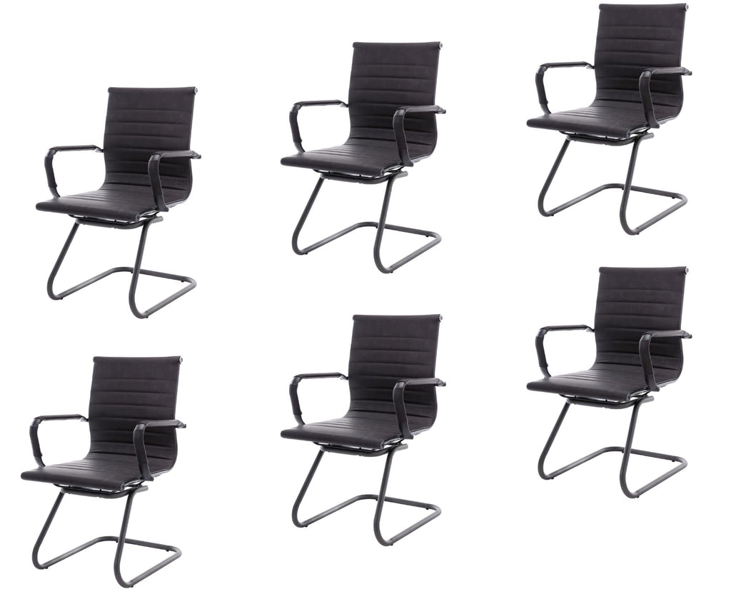 Cimota Waiting Room Chairs Leather Office Guest Chair Mid Back Reception Chairs with Sled Base for Meeting/patient/conference Room, Retro Black