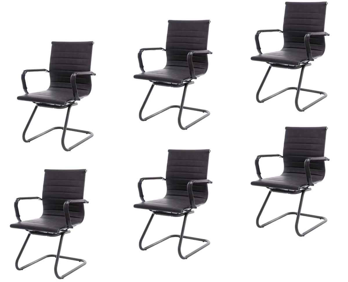 Cimota Waiting Room Chairs Leather Office Guest Chair Mid Back Reception Chairs with Sled Base for Meeting/patient/conference Room, Retro Black