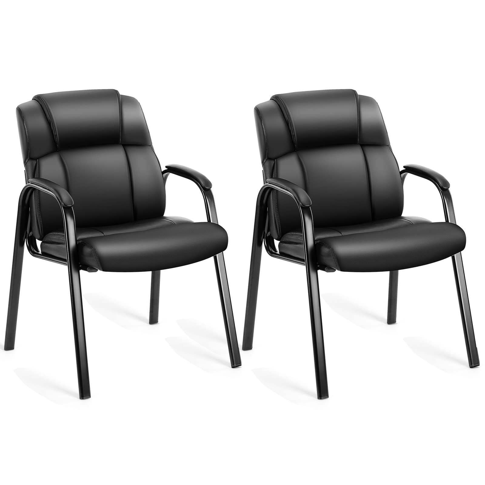 Uocfyk Pu Leather Conference Room Chair, Tall Back Chairs with Padded Arms and No Wheels, Guest Chairs of 2 for Reception Waiting Room Black