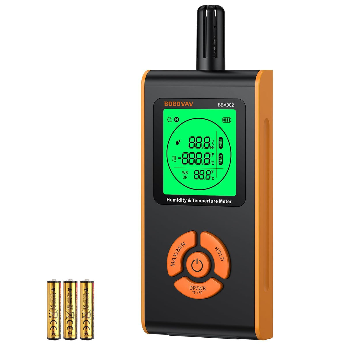 Temperature Humidity Meter, 4 in 1 Psychrometer with Ambient Temperature, Relative Humidity, Dew Point and Wet Bulb, Backlight Min/Max and Data Hold Hygrometer for HVAC, Indoor, Basement