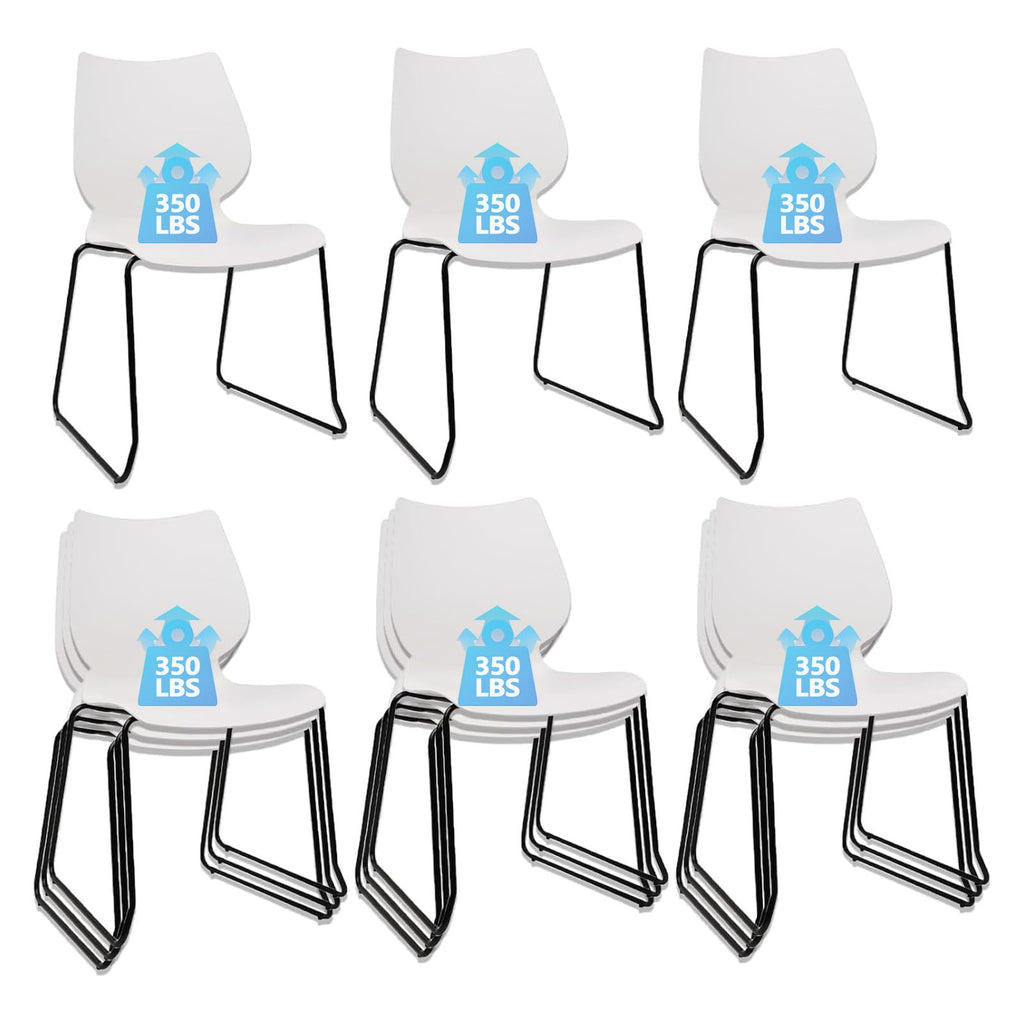 Klasika Stackable Waiting Room Chair, Stacking Office Chair with Ergonomic Lumbar Support and Metal Legs, Plastic Desk Chairs for Conference