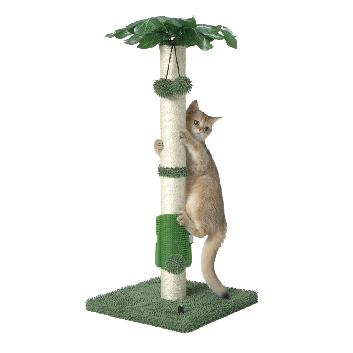 MECOOL Cat Scartching Post?30-inch Cute Scartching Posts for Indoor Cats and Kittens,Natural Sisal Rope and Hanging Ball Toy, Self-Grooming Brush,Green