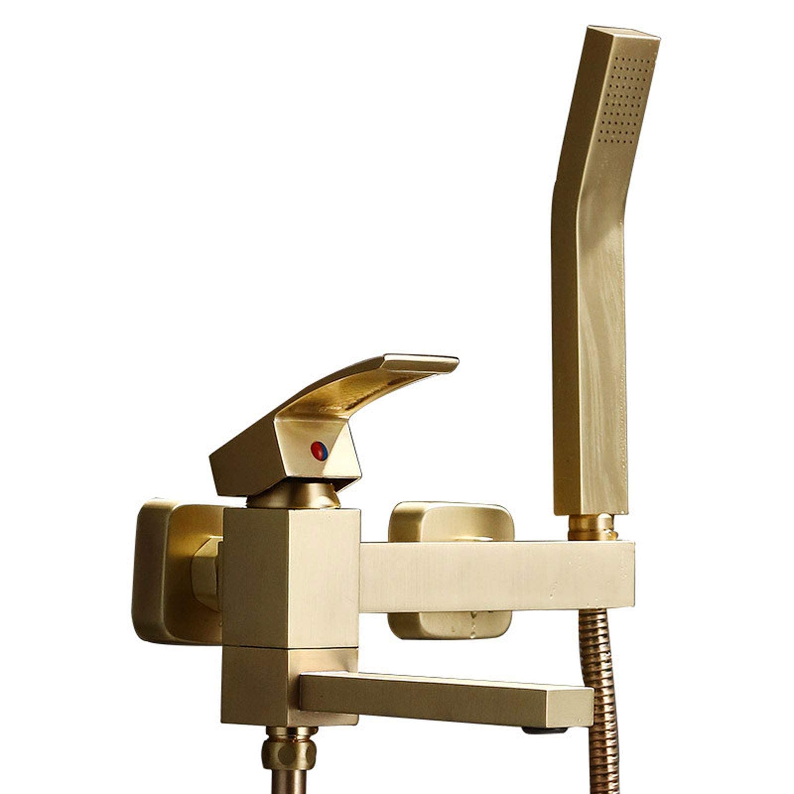 Wall Mounted Shower System Brass, Bathroom Shower Set with Hand Held Shower Head Bath Mixer Tap, Modern Golden Shower Mixer Set for Hotel Gym Adults