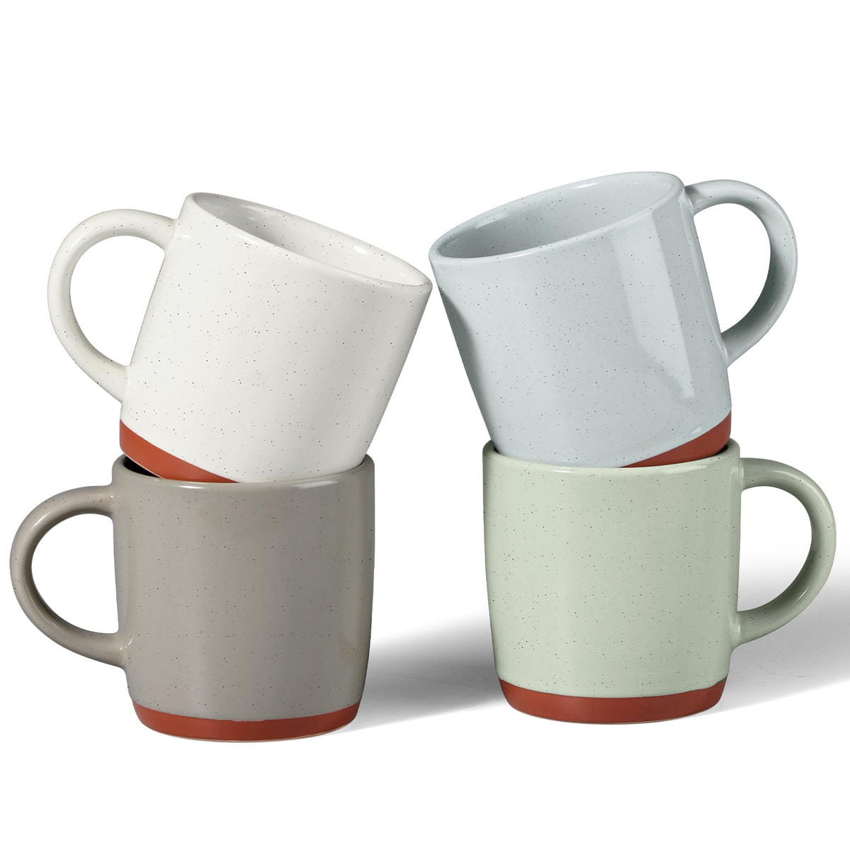 E-far Ceramic Coffee Mug Set of 4, 12oz Stoneware Coffee Cup with Handle, Porcelain Tea Cups, Modern Farmhouse Latte Mug Gift Set for Women & Men, Microwave Safe, Speckled Multicolor