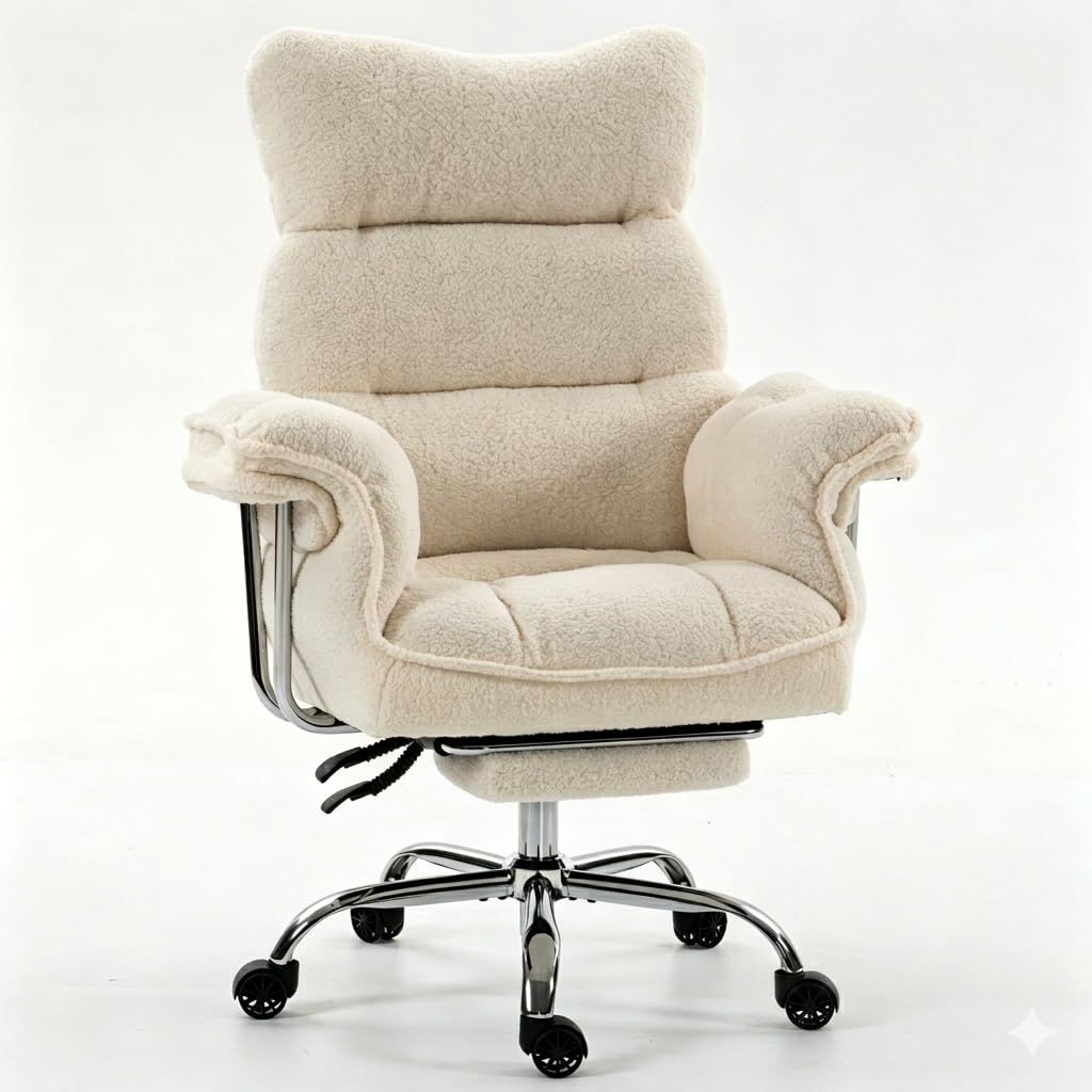 Dowinx Big and Tall Office Chair, Ergonomic Desk Chair with Thick Cushion, Wide Seat & Armrests Computer Gaming Chair,high Back Reclining Teddy