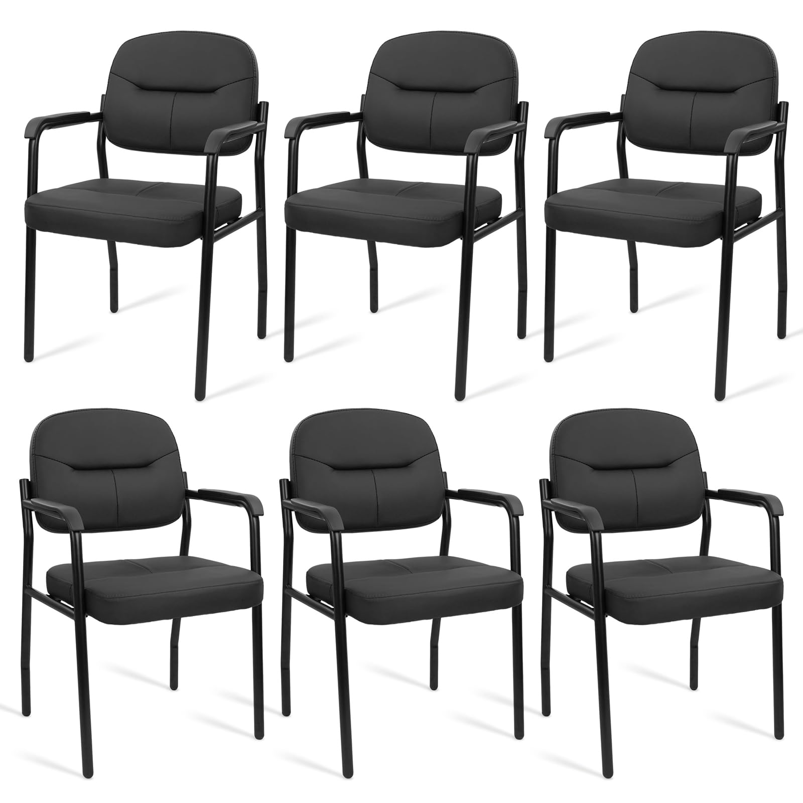 Clatina Leather Guest Chair Sets of 6, Office Reception Chair No Wheels with Armrests and Lumber Support, Ergonomic Desk Armchair for Meeting