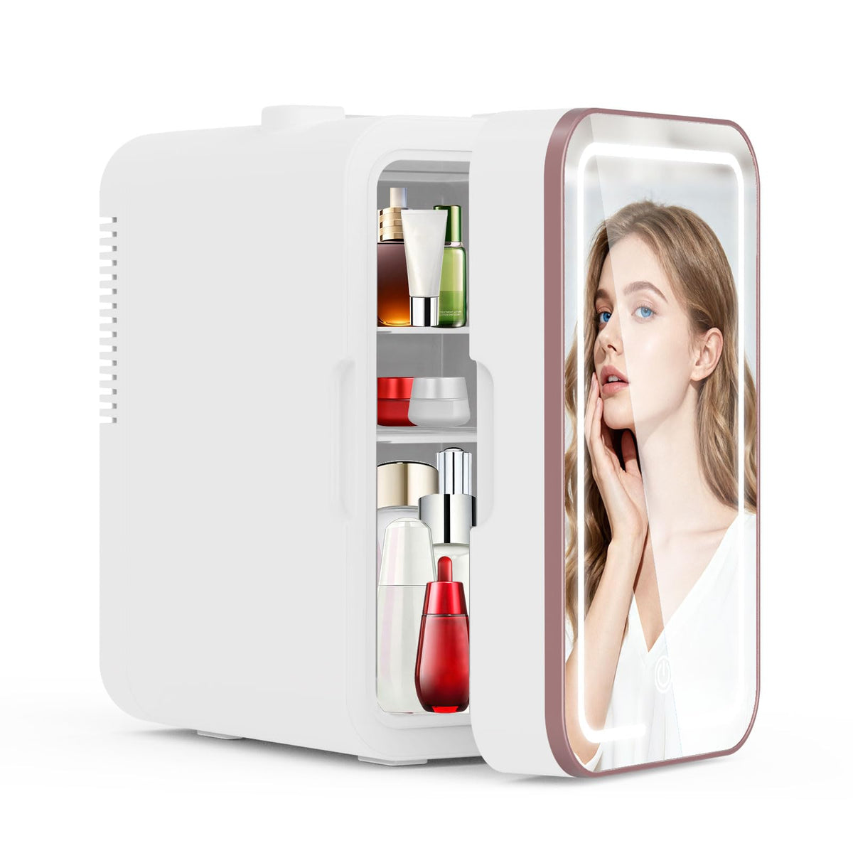 Mini Fridge for Bedroom, 6L Skincare Fridge with LED Mirror for Dorm & Office, Portable Cooler & Warmer Small Compact Refrigerator for Skincare, Makeup and Cosmetics