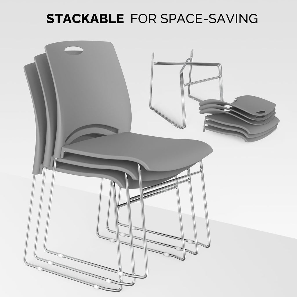 Vingli Stacking Chairs Set of 4 Stackable Office Chairs with Metal Sled Base, Ergonomic Plastic Seat, Stacking Chairs for Waiting Room Break