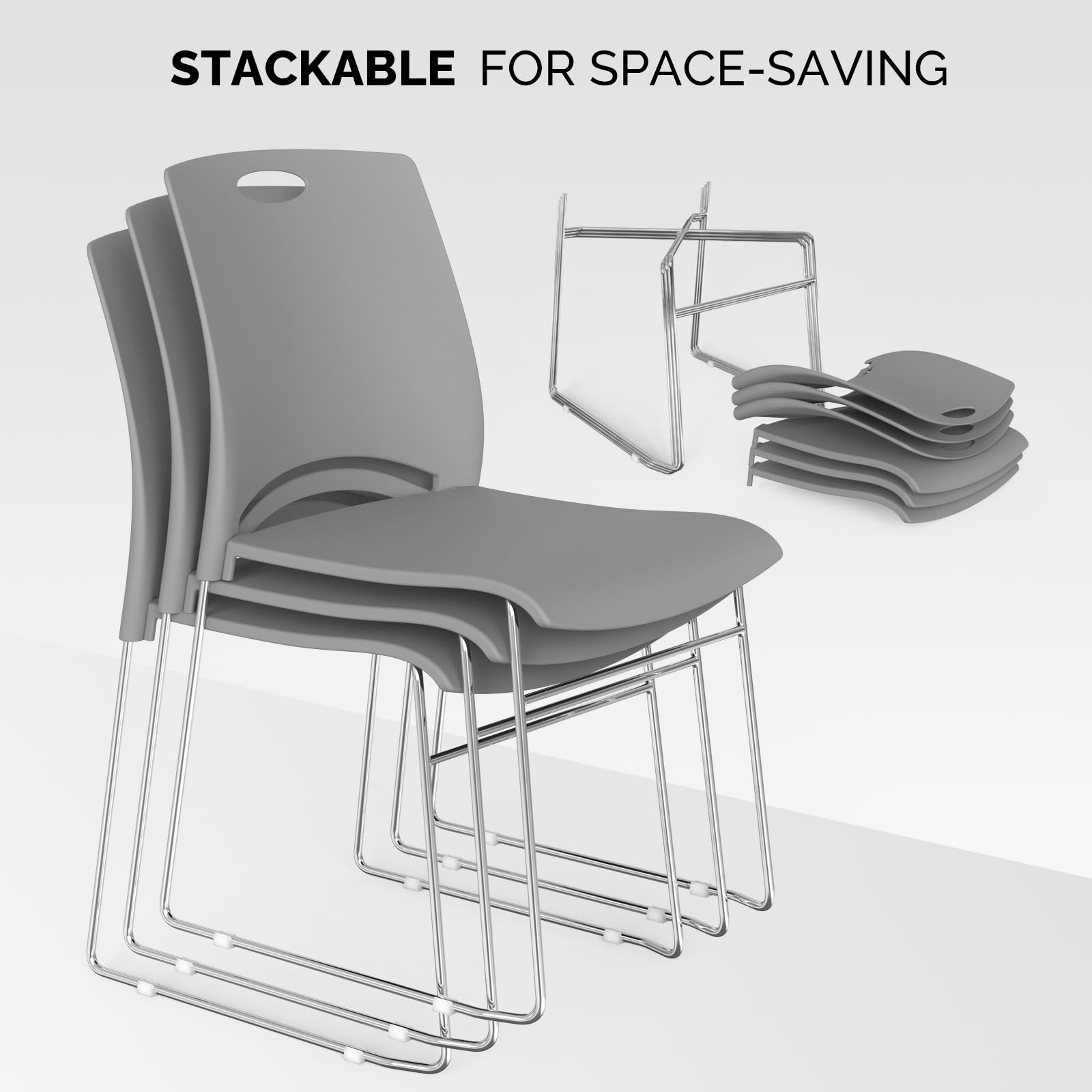 Vingli Stacking Chairs Set of 8 Stackable Office Chairs with Metal Sled Base, Ergonomic Plastic Seat, Stacking Chairs for Waiting Room Break