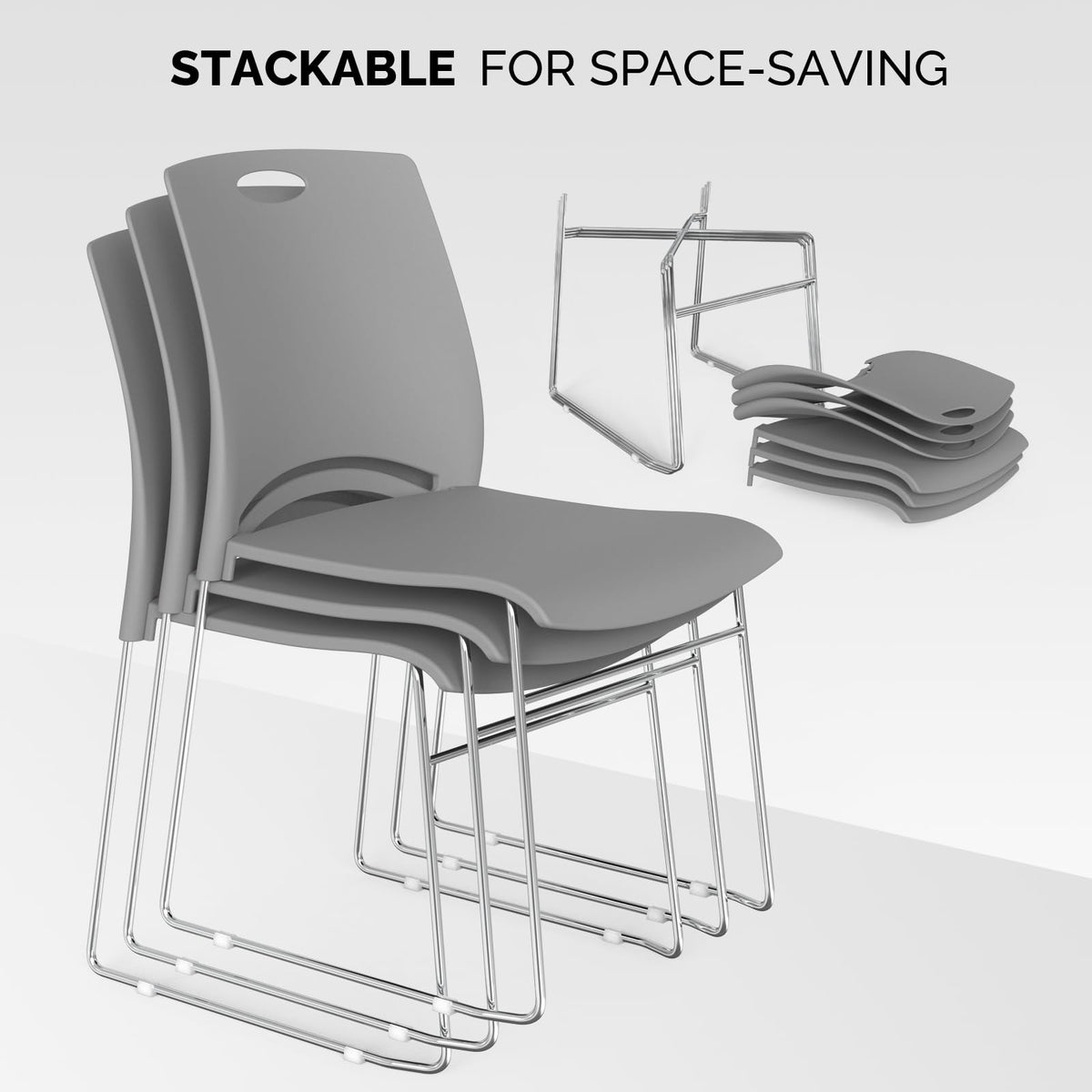 Vingli Stacking Chairs Set of 5 Stackable Office Chairs with Metal Sled Base, Ergonomic Plastic Seat, Stacking Chairs for Waiting Room Break