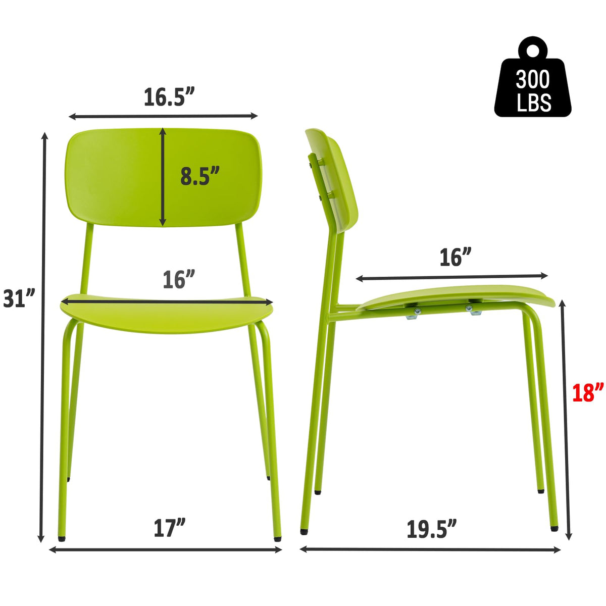 Sidanli Stackable Chairs Set of 4, Metal Waiting Room Chairs with Plastic Seat, Capacity 300lbs, Stacking Chairs for Office Conference Break