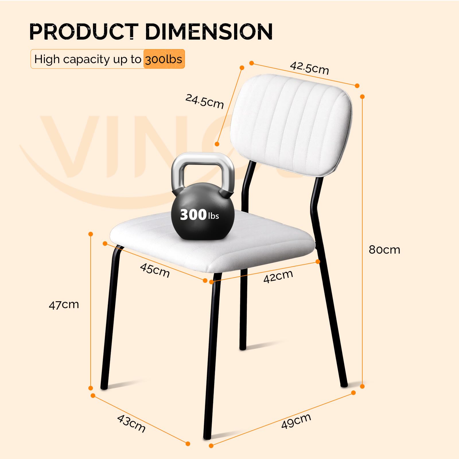 Vingli Modern Fabric Padded Stacking Dining Chair Set of 4 for Home, White, 4 Pack, White Linen