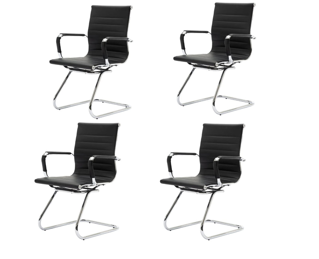 Cimota Waiting Room Chairs Leather Office Guest Chair Mid Back Reception Chairs with Sled Base for Meeting/patient/conference Room, Black Set