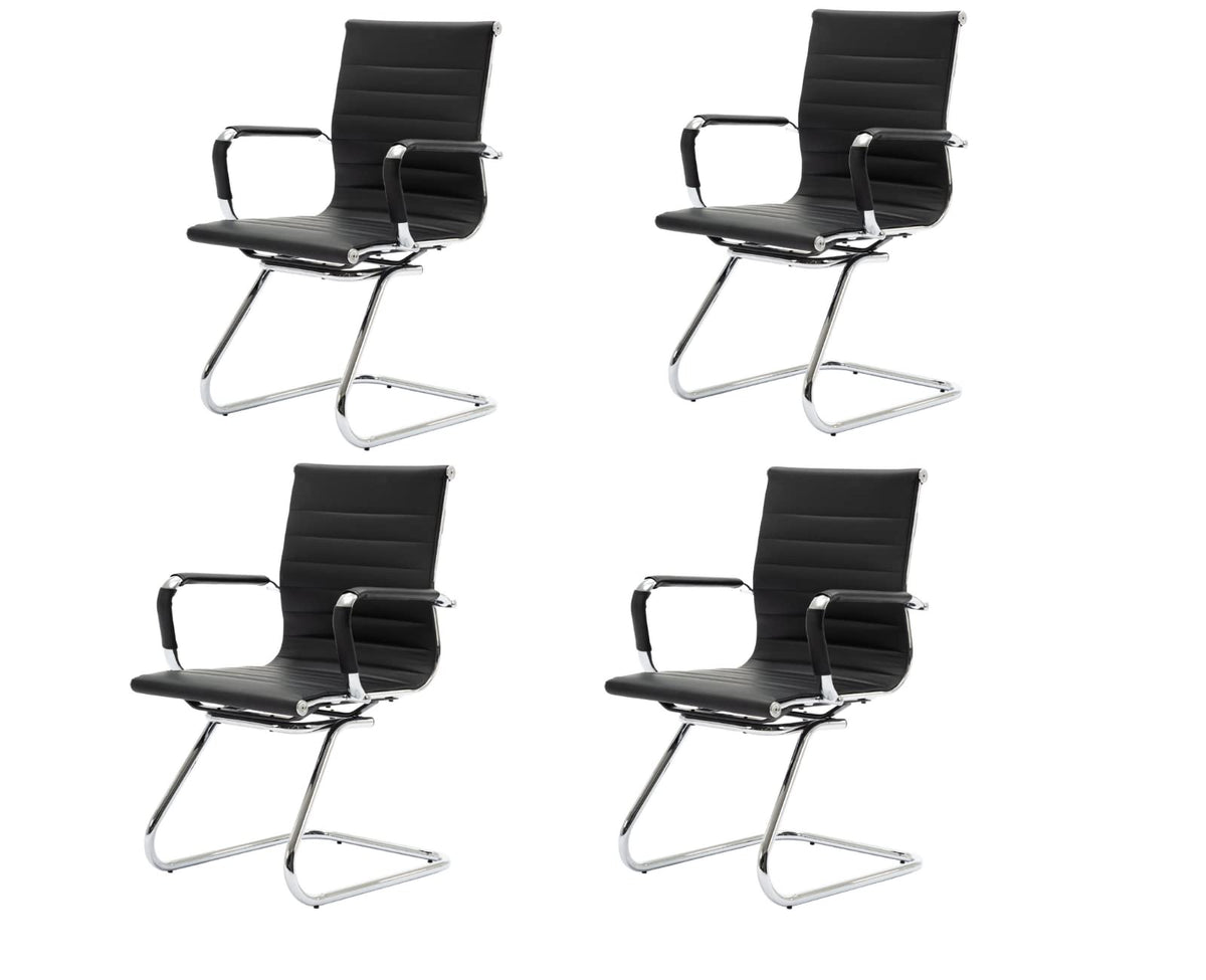 Cimota Waiting Room Chairs Leather Office Guest Chair Mid Back Reception Chairs with Sled Base for Meeting/patient/conference Room, Black Set