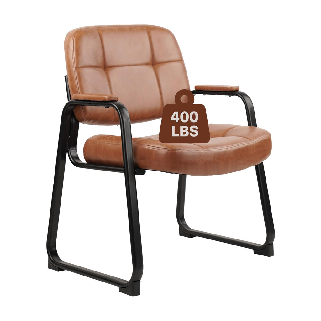 Clatina Big & Tall 400 Lbs Waiting Room Guest Chair, Leather Office Reception Chair No Wheels with Backrest Wide Seat and Padded Arms for Home