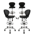 Klasika Black Pvc Faux Leather Drafting Chair Set of 4 Rolling Swivel Salon Stool with Back Support Foot Rest Adjustable Hydraulic Seat Height