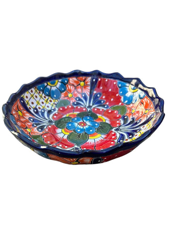 Handmade Talavera Scalloped Bowl 11.5 x 3" – Vibrant Mexican Pottery with Unique Hand-Painted Floral Designs – Perfect for Serving, Fruit, Salad, and Kitchen Décor