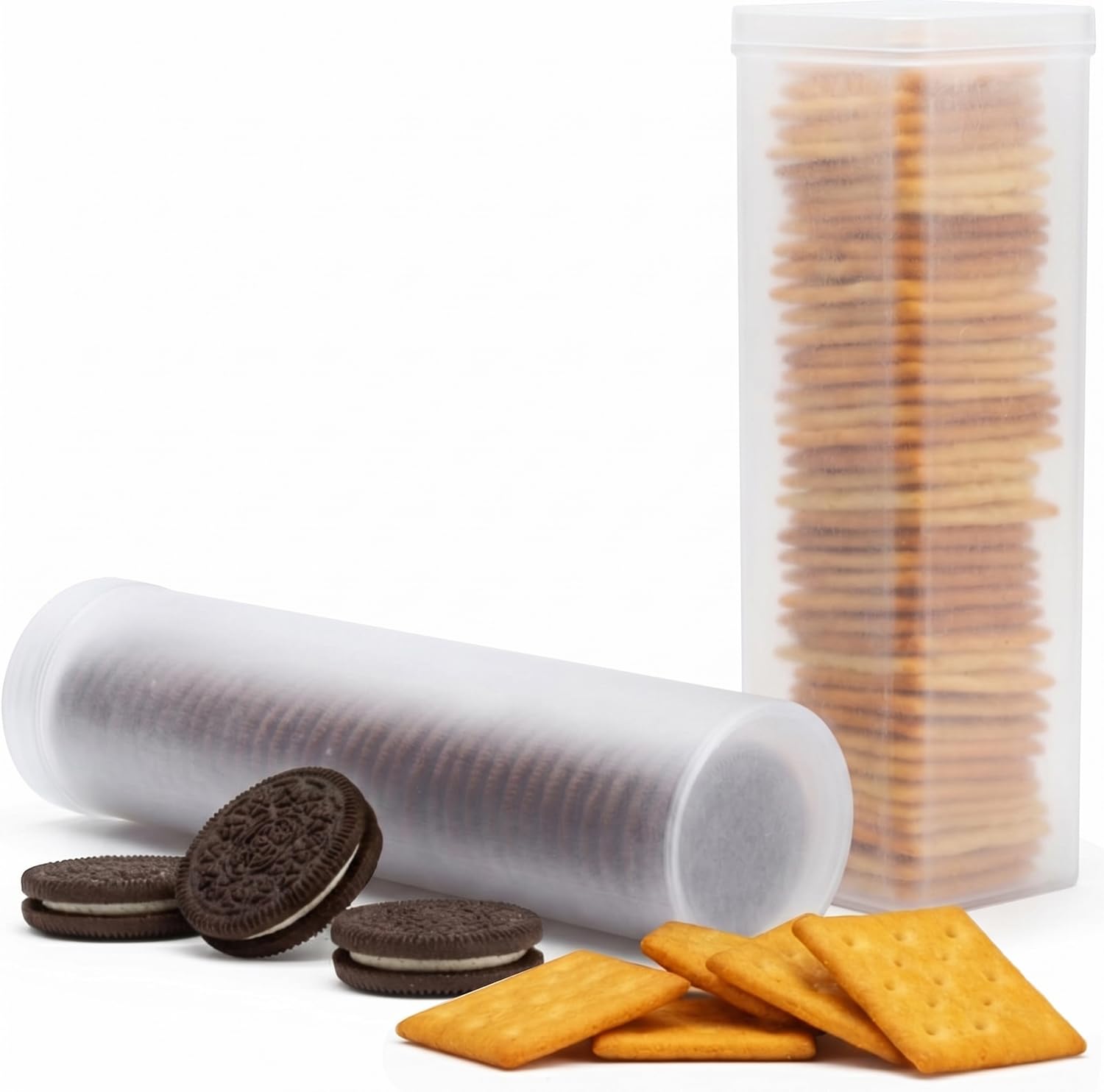 Stay Fresh Cracker Container Set of 2 – Kitchen Discovery – Round and Square Sizes for No-Crush Saltine, Cracker, and Cookie Storage – Retains Just-Opened Crispness and Flavor