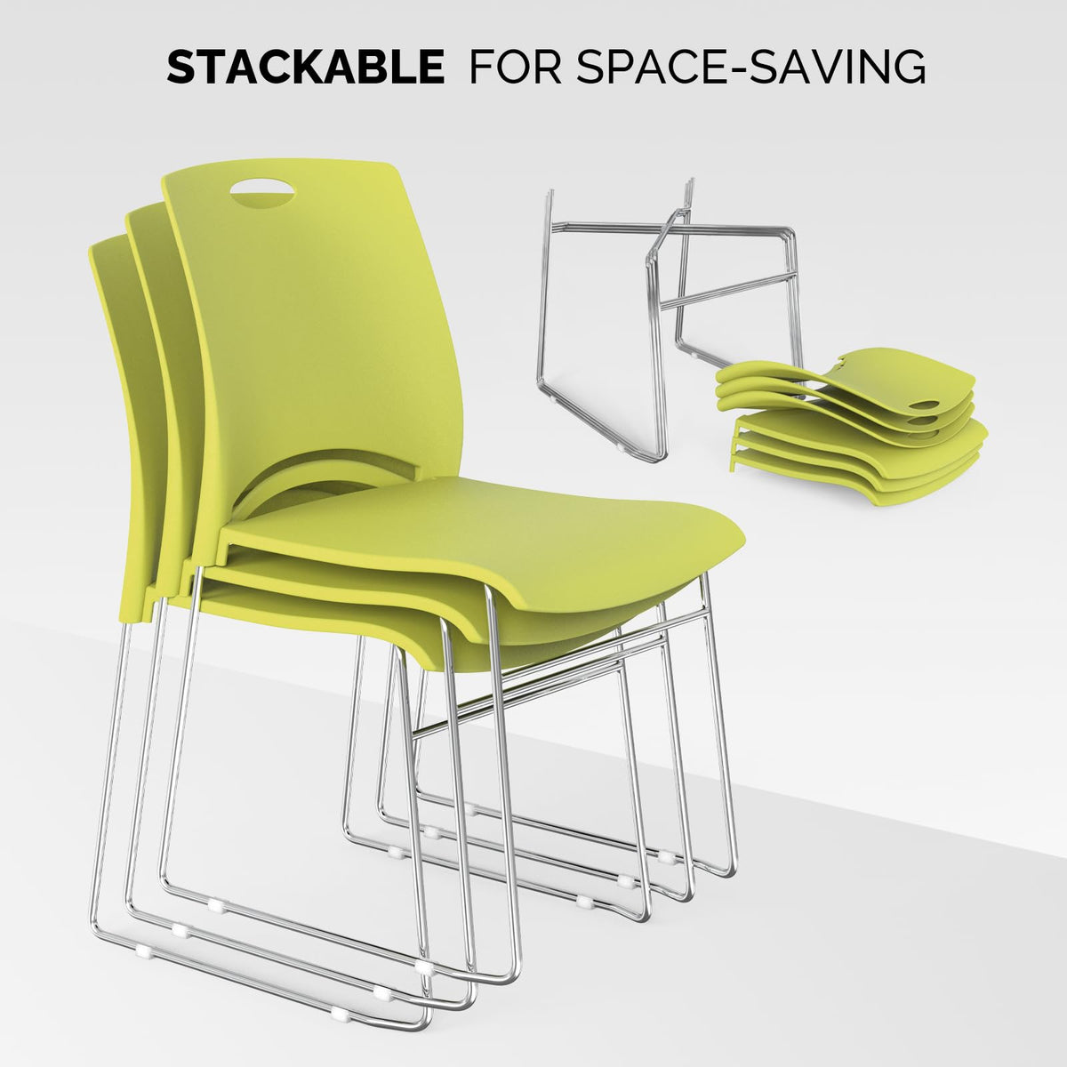 Vingli Stacking Chairs Set of 20 Stackable Office Chairs with Metal Sled Base, Ergonomic Plastic Seat, Stacking Chairs for Waiting Room Break