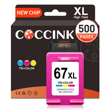 COCCINK 67XL Color Ink Cartridge for HP Printer Ink 67 Deskjet 2755e 4100e | 2800e 2855e 2827e 2842e 2852e 4200 4200e 4255e 4258e 4252e Envy 6000 6065e 6400 Printer Remanufactured for HP 67 XL(Color)