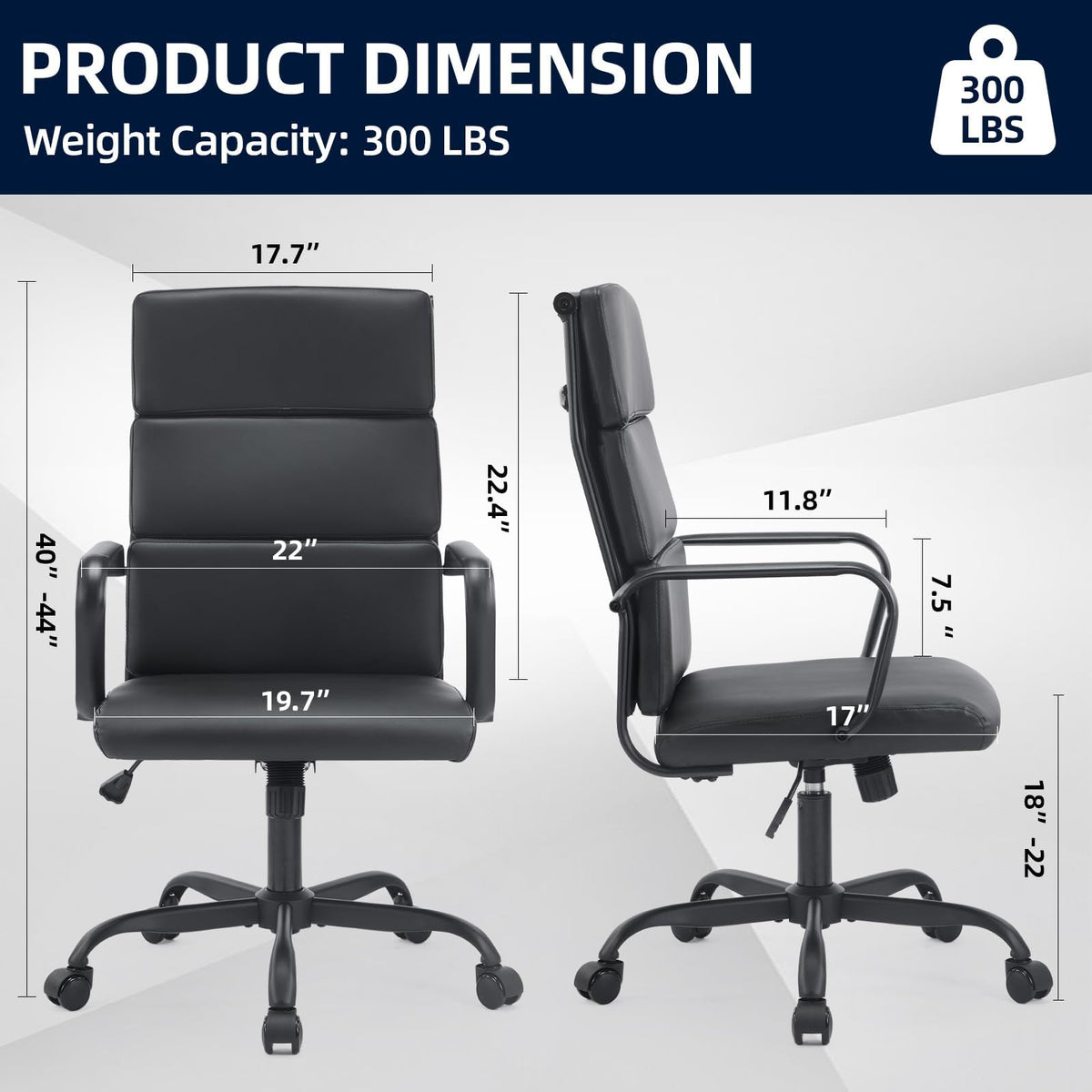 Haranuo Office Chair, Ergonomic Executive Conference Room Chairs, Ribbed Leather Desk Chair with Lumbar Support, Adjustable Height Mid-back