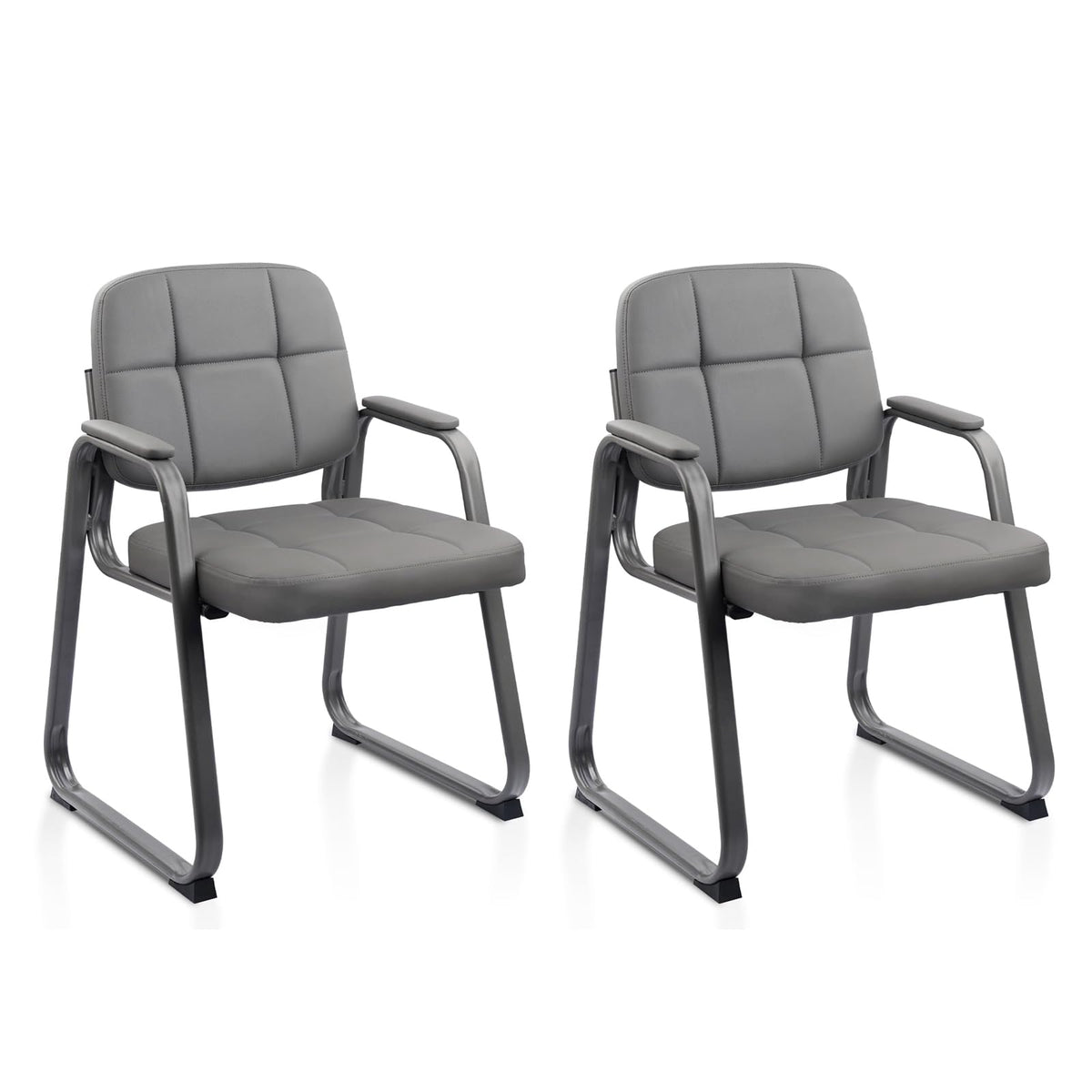 Clatina Leather Office Guest Waiting Room Chair with Sled Base, Reception Chair No Wheels with Armrests and Lumber Support, Stationary Desk