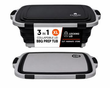 Collapsible BBQ Prep Tub with Lid and Cutting Board, XL Grilling Container