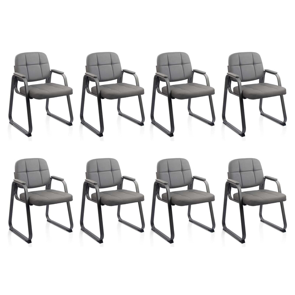 Clatina Waiting Room Chairs with Padded Arms Leather Guest Chair No Wheels for Office Reception and Conference Desk with Sled Base Grey, 8pk
