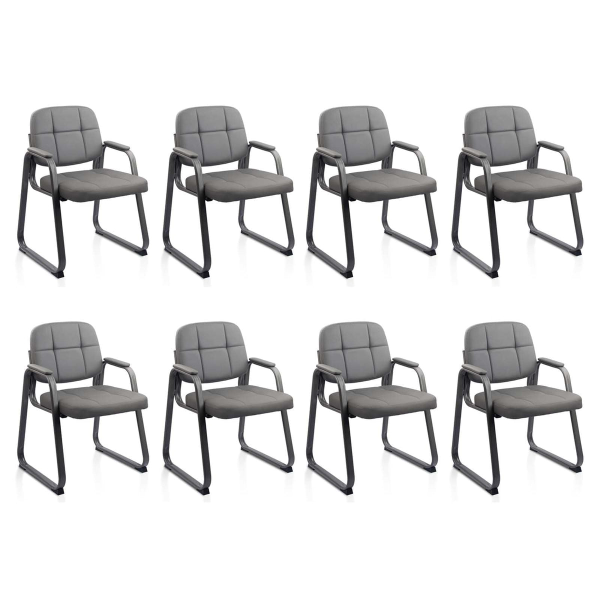 Clatina Waiting Room Chairs with Padded Arms Leather Guest Chair No Wheels for Office Reception and Conference Desk with Sled Base Grey, 8pk