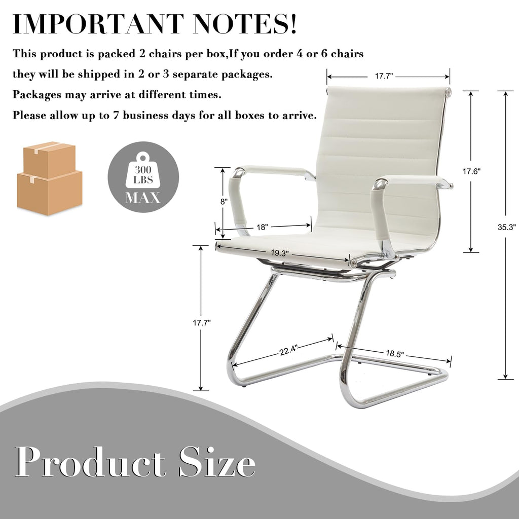 Cimota Waiting Room Chairs Leather Office Guest Chair Mid Back Reception Chairs with Sled Base for Meeting/patient/conference Room, White Set