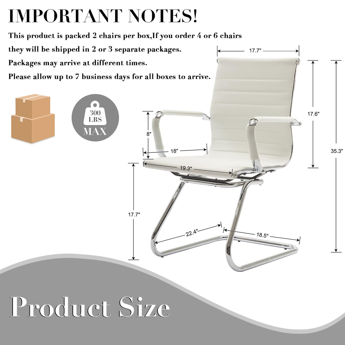 Cimota Waiting Room Chairs Leather Office Guest Chair Mid Back Reception Chairs with Sled Base for Meeting/patient/conference Room, White Set