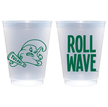 Officially Licensed Tulane University Go Green Wave Printed Frosted Plastic Cups 16 oz - Elegant Party Cups 10 Pack - Plastic Cups Reusable - Cute Cup set for Game day, Tailgating, Party Favors