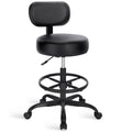 Superjare Drafting Chair with Backrest, Adjustable Foot Rest Rolling Stool, 23.6"D x 23.6"W x 35.8"H, All Black