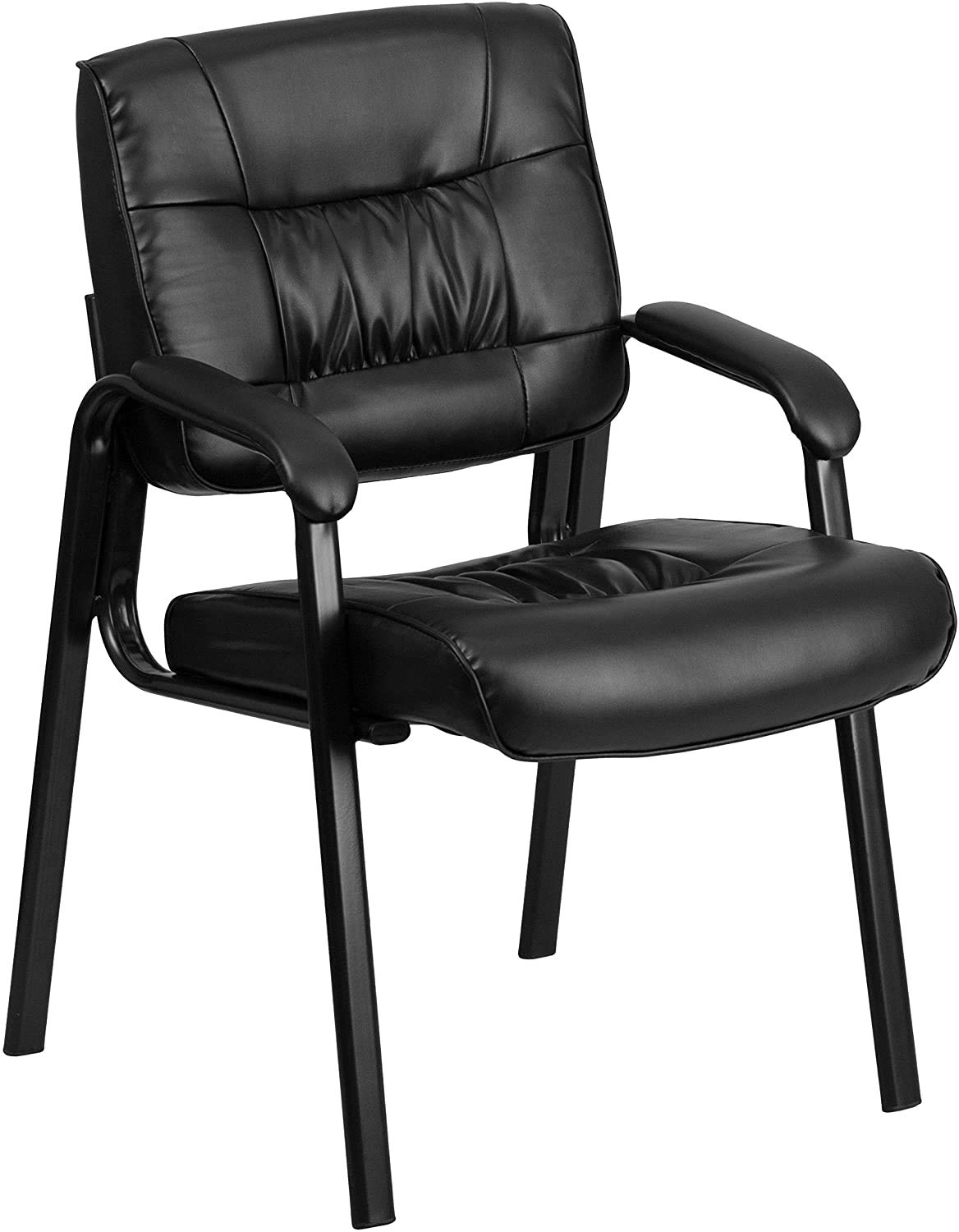 Flash Furniture Haeger Leathersoft Tufted Executive Reception Chair with Padded Armrests, Upholstered Side Chair for Living Room or Office, Black