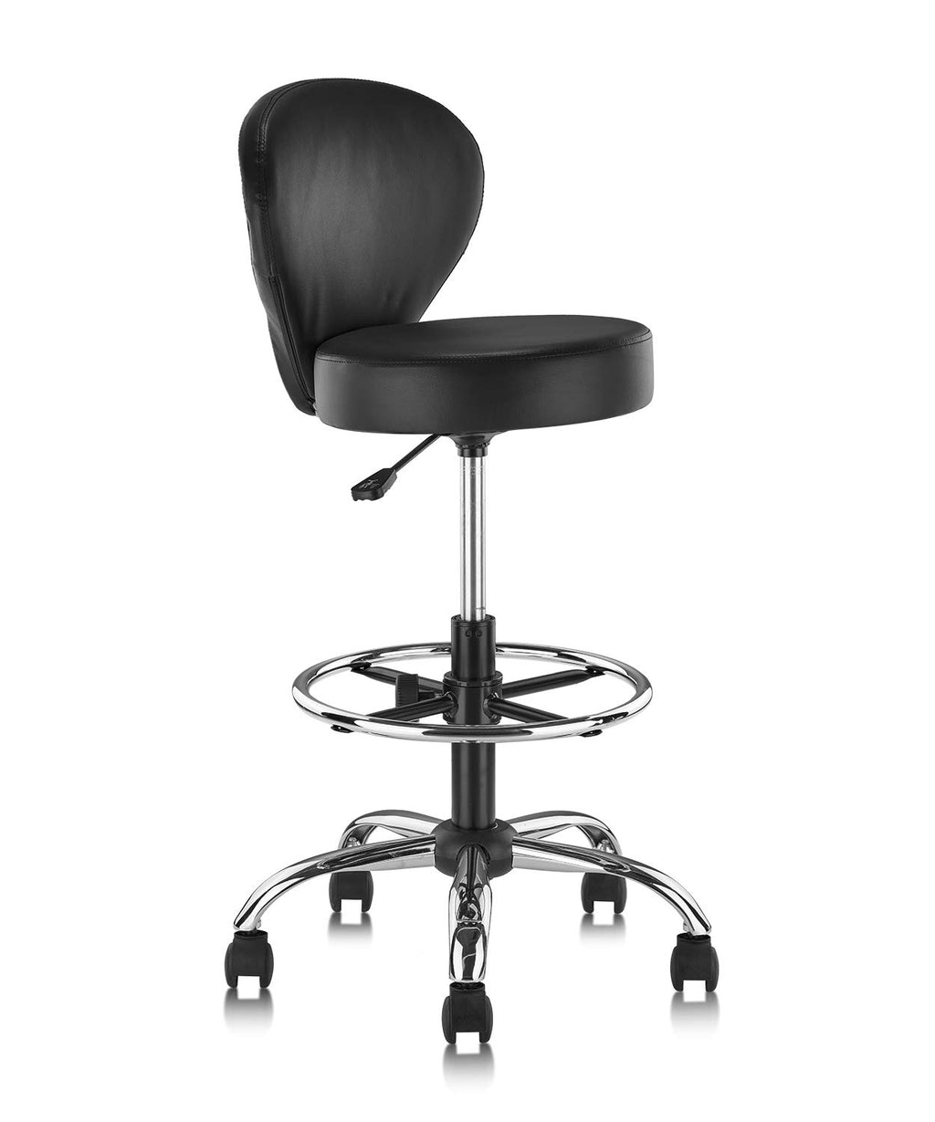 Klasika Pvc Faux Leather Drafting Chair Rolling Swivel Salon Stool Seat Adjustable Height 30 Inch with Back Support Foot Rest Hydraulic Wide
