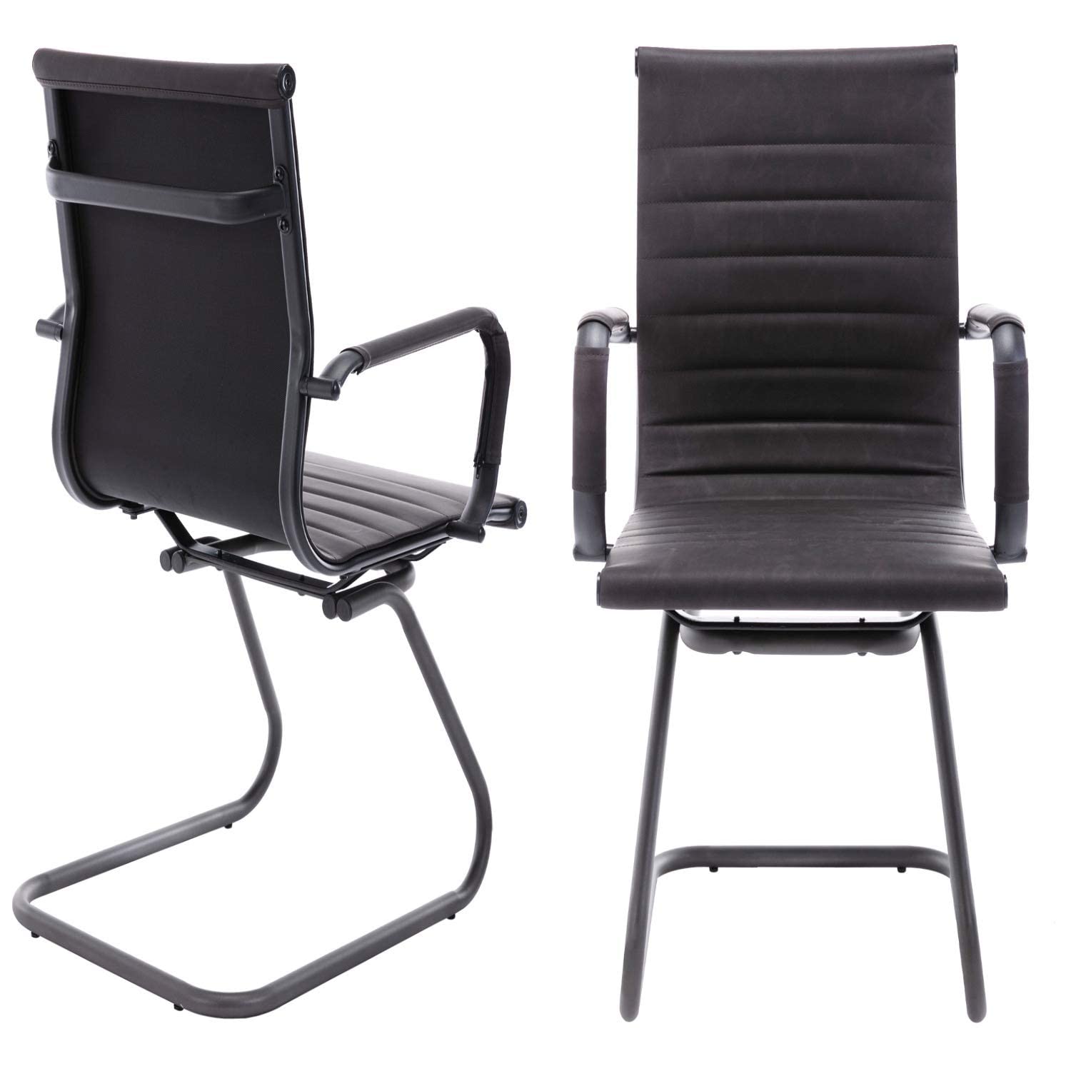 Dm Furniture Office Desk Chair No Wheels Set of 6 Pu Leather Computer Chairs Mid Back Guest Chairs for School Reception Conference Waiting