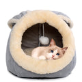 Cat Beds for Indoor Cats - Rabbit-Shaped Cat Cave Bed with Hanging Toy,Super Soft Calming Pet Bed for Kitten&Puppy,Small Dog,Warm Plush&Machine Washable&Removable Cotton Pad,cat Hideaway(Grey M)