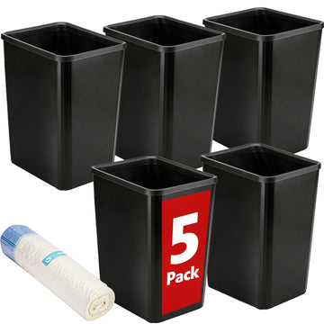 BGUP 5 Pack Small Trash Can, Plastic Wastebaskets, 3.5 Gallon Small Garbage Can for Bathroom, Bedroom, Kitchen, Offices, Black