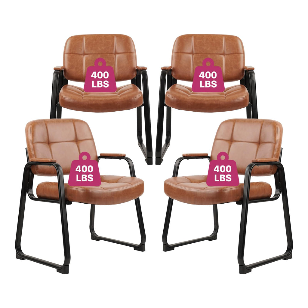 Clatina Big & Tall 400 Lbs Waiting Room Guest Chair, Leather Office Reception Chair No Wheels with Backrest Wide Seat and Padded Arms for Home