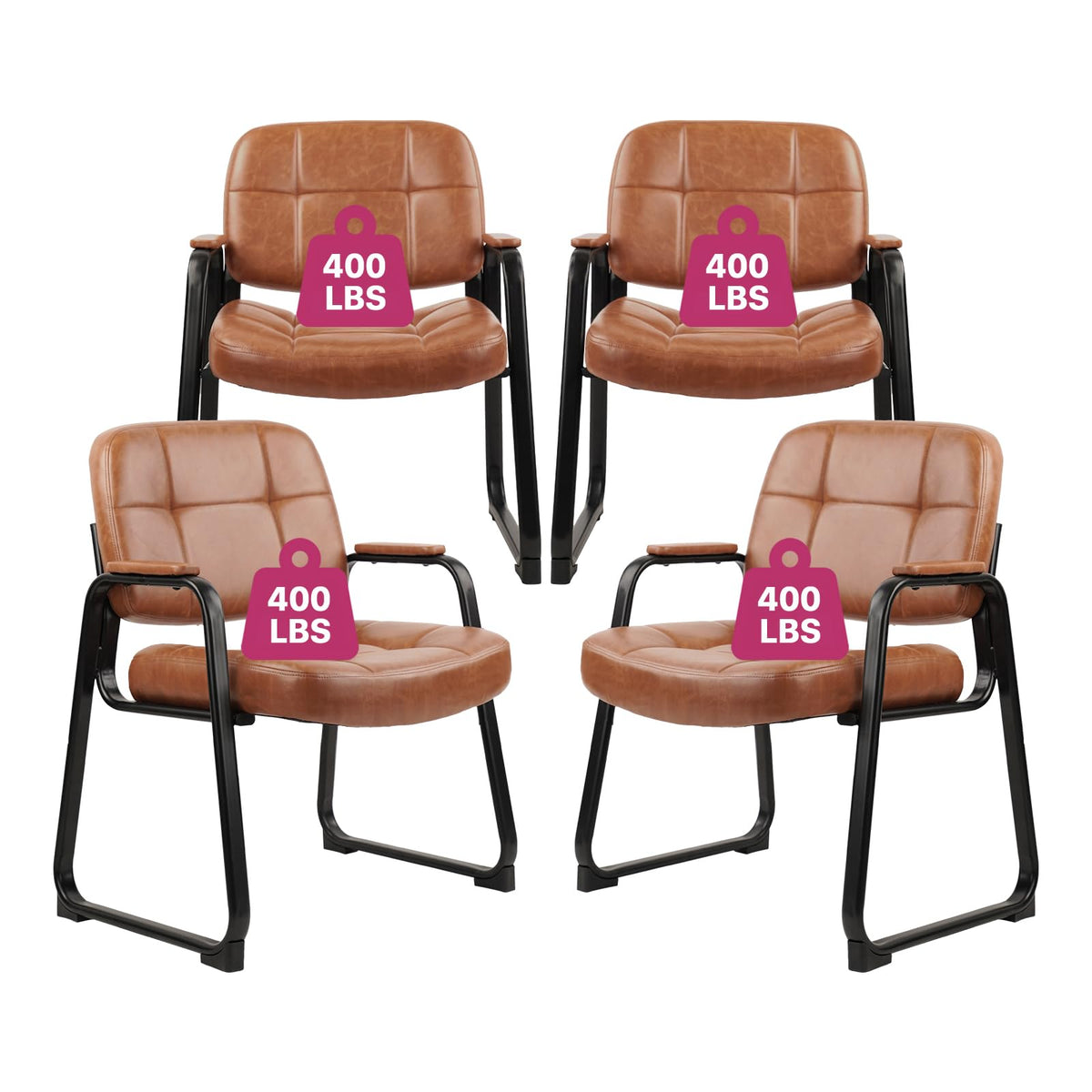 Clatina Big & Tall 400 Lbs Waiting Room Guest Chair, Leather Office Reception Chair No Wheels with Backrest Wide Seat and Padded Arms for Home