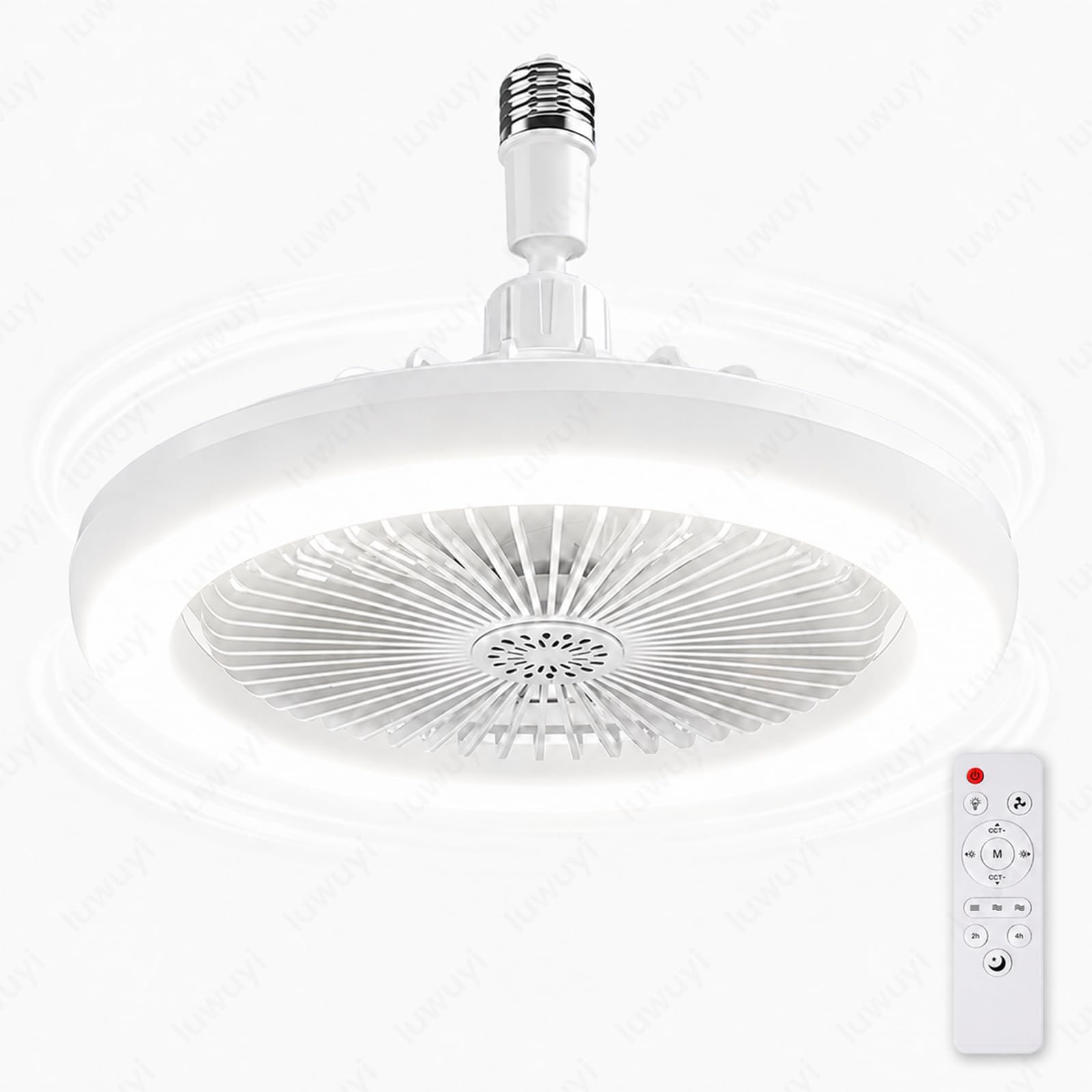 Socket Fan Light with Remote, 2800LM Light Bulb Fan, Screw in Ceiling Fan in Light Socket, E26/E27 Small Ceiling Fan with Light, 3 Speeds, Timer for Bedroom Bathroom Garage Closet, White
