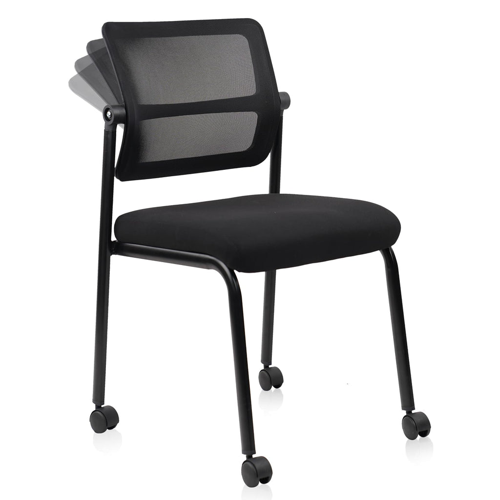 Clatina Stacking Armless Office Waiting Room Chair with Wheels, Stackable Mesh Guest Reception Desk Chairs with Adjustable Backrest for