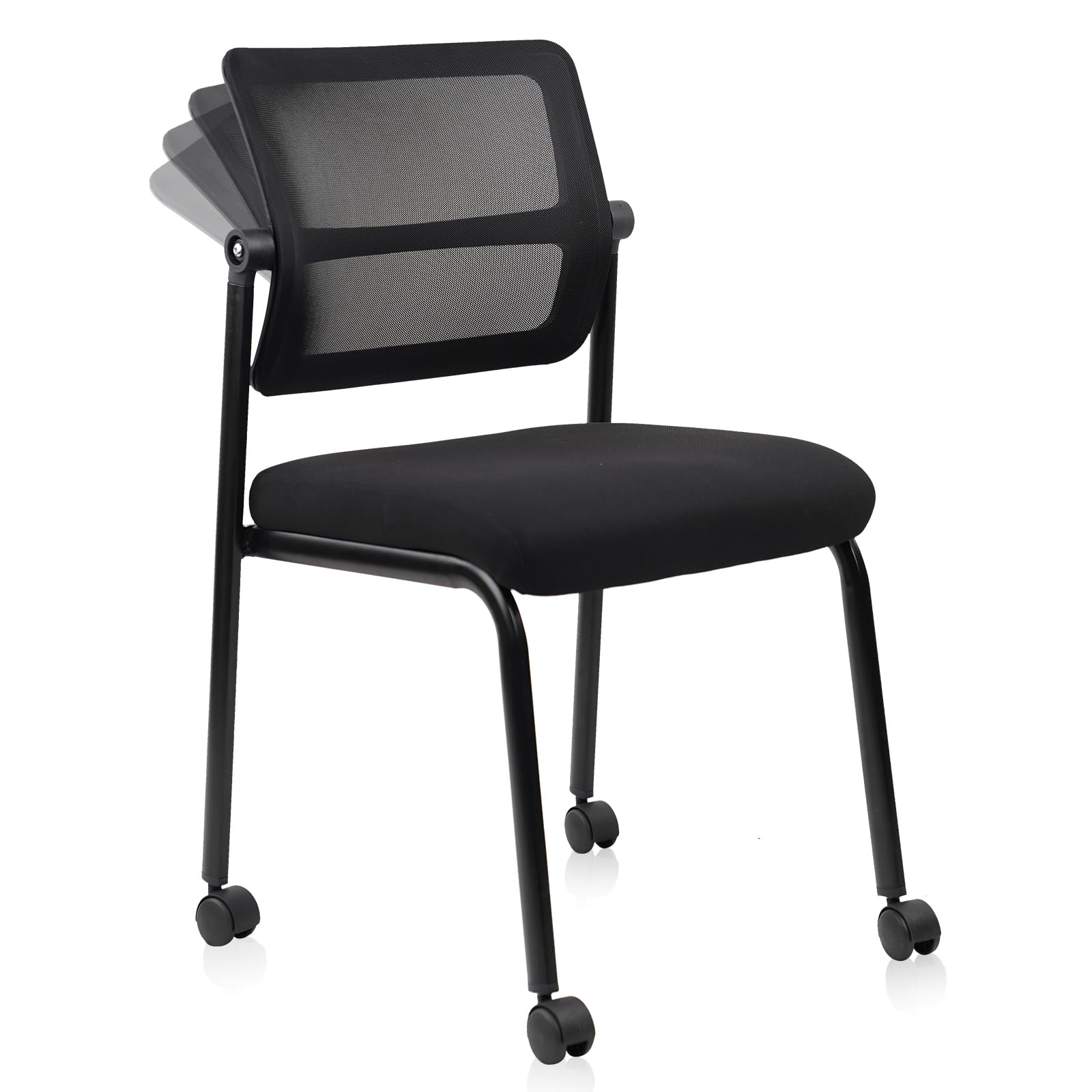 Clatina Stacking Armless Office Waiting Room Chair with Wheels, Stackable Mesh Guest Reception Desk Chairs with Adjustable Backrest for