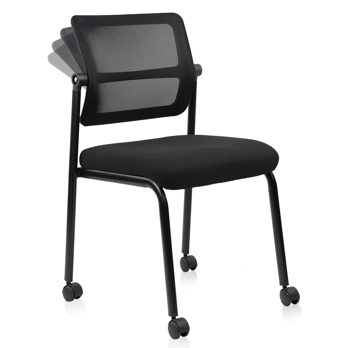 Clatina Stacking Armless Office Waiting Room Chair with Wheels, Stackable Mesh Guest Reception Desk Chairs with Adjustable Backrest for