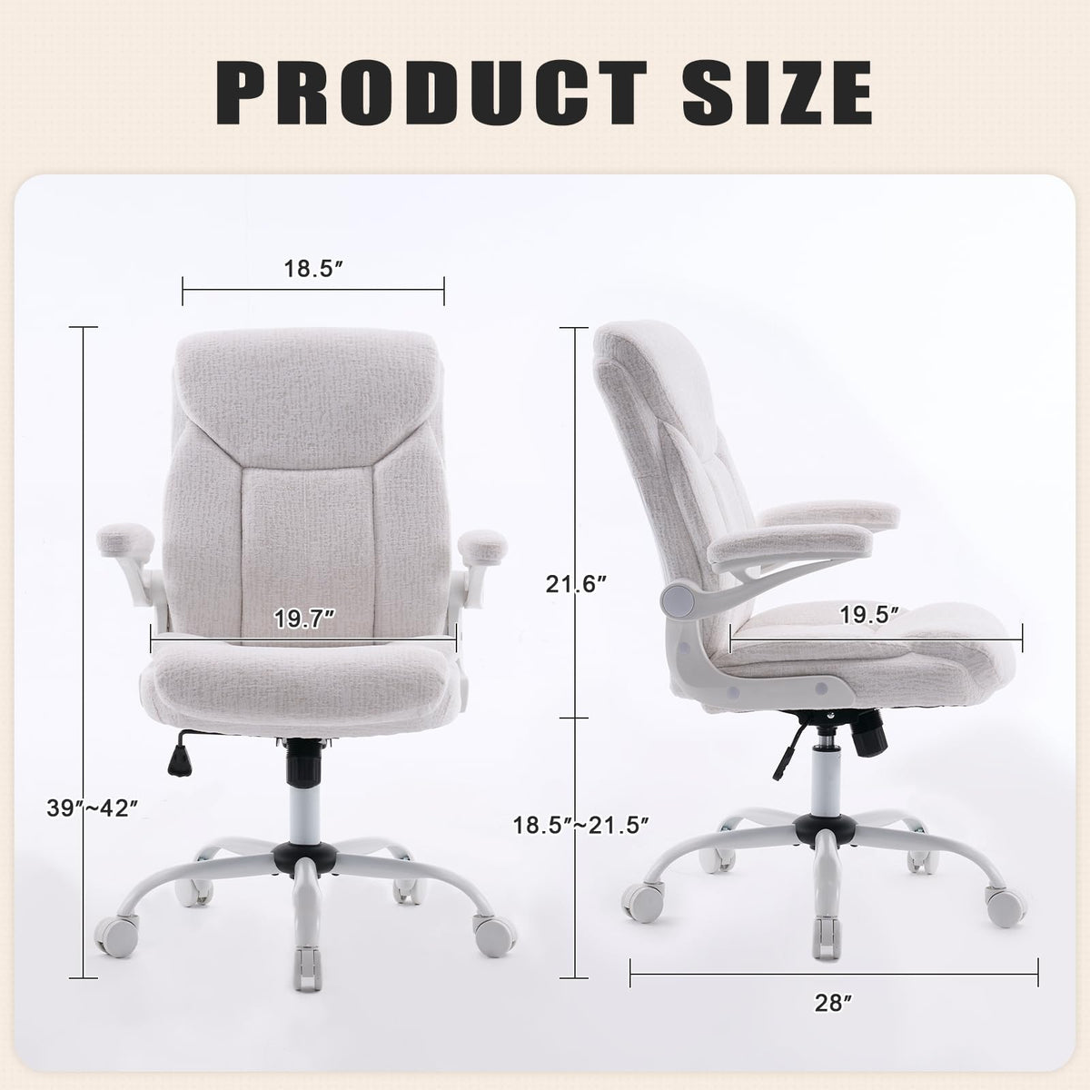 Joynet Fabric Executive Office Chair - White Ergonomic Computer Desk Chair, 18.9"D x 25.2"W x 38.2- 42.1"H