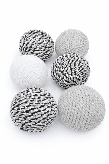 Yarn Wrapped Decorative Balls, Set of 6, Grey White Black Bowl Fillers